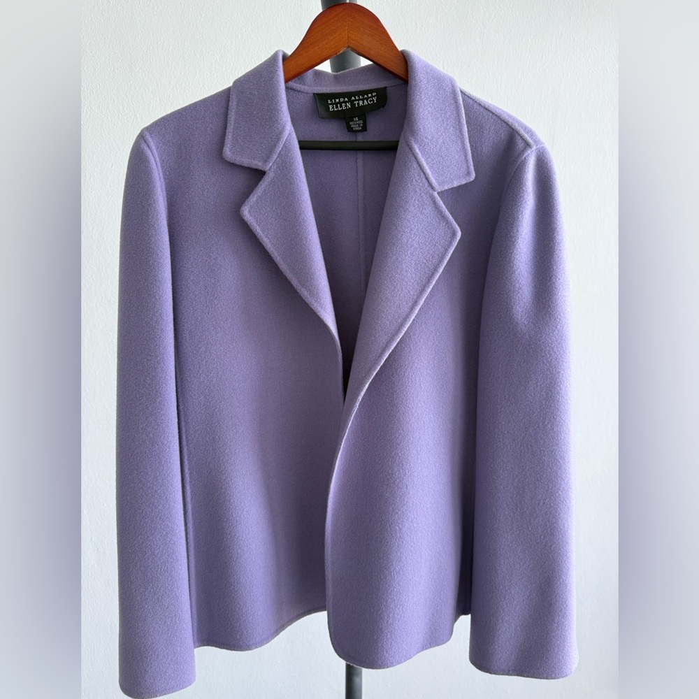 Linda Allard Ellen Tracy 100% Wool Blazer Jacket Size 14 Lavender Purple